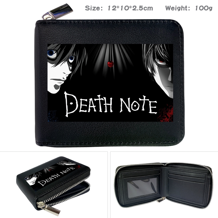 Death note Anime Zipper UV printed bi-fold leather wallet 12x10x2.5cm 100g