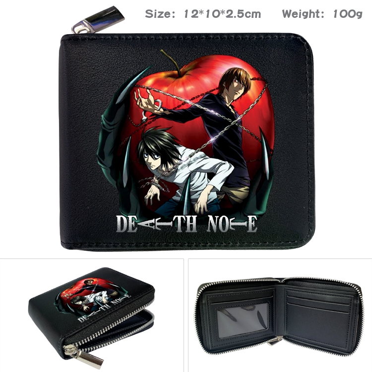 Death note Anime Zipper UV printed bi-fold leather wallet 12x10x2.5cm 100g