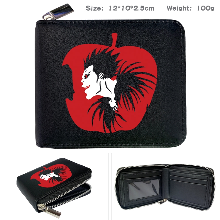 Death note Anime Zipper UV printed bi-fold leather wallet 12x10x2.5cm 100g