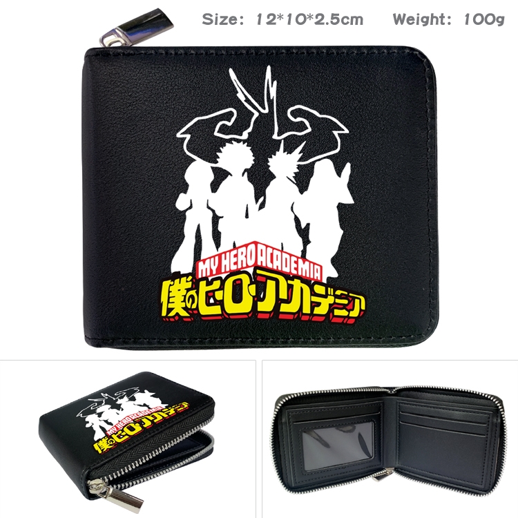 My Hero Academia Anime Zipper UV printed bi-fold leather wallet 12x10x2.5cm 100g