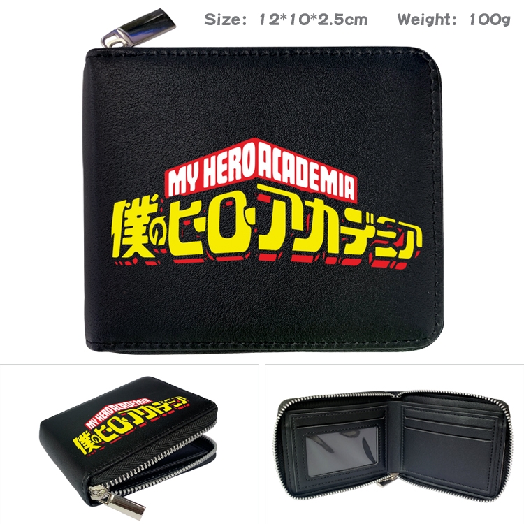 My Hero Academia Anime Zipper UV printed bi-fold leather wallet 12x10x2.5cm 100g
