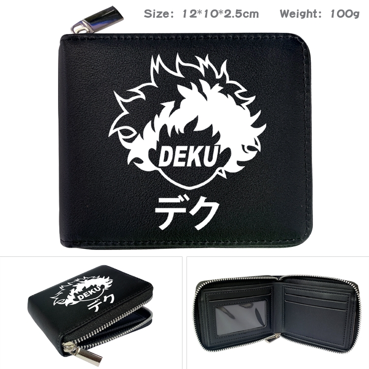 My Hero Academia Anime Zipper UV printed bi-fold leather wallet 12x10x2.5cm 100g