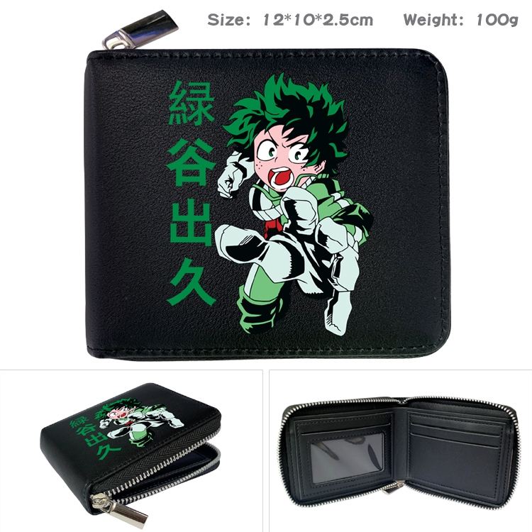 My Hero Academia Anime Zipper UV printed bi-fold leather wallet 12x10x2.5cm 100g