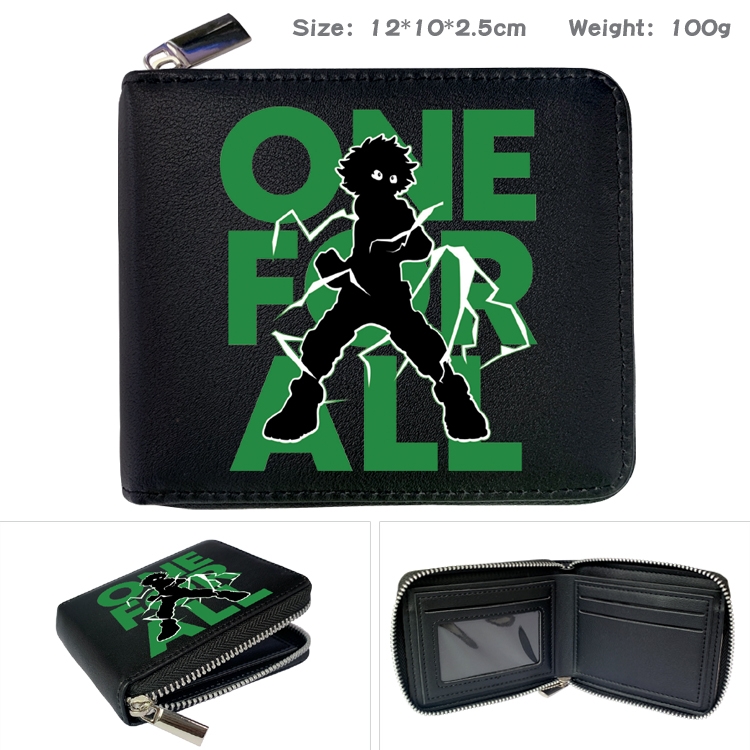 My Hero Academia Anime Zipper UV printed bi-fold leather wallet 12x10x2.5cm 100g