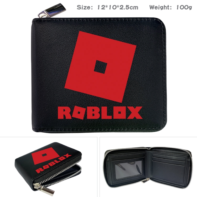 Roblox Anime Zipper UV printed bi-fold leather wallet 12x10x2.5cm 100g