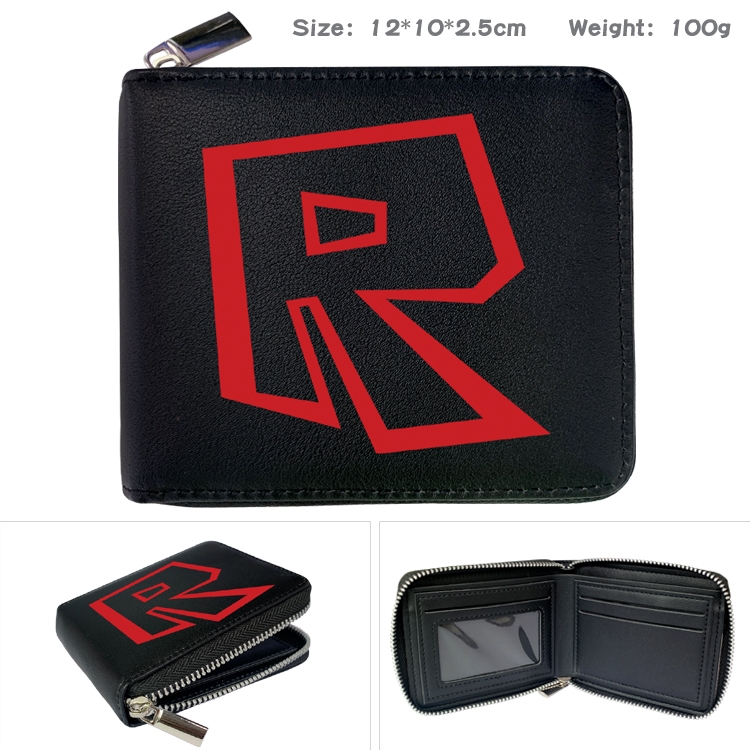 Roblox Anime Zipper UV printed bi-fold leather wallet 12x10x2.5cm 100g