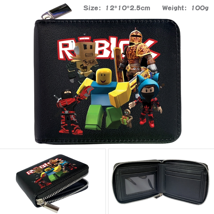 Roblox Anime Zipper UV printed bi-fold leather wallet 12x10x2.5cm 100g