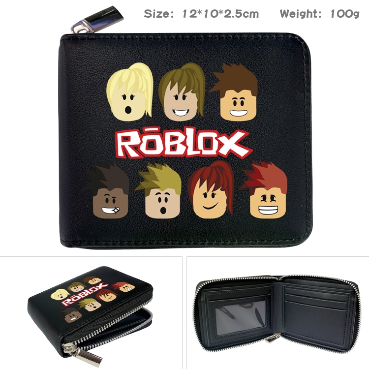 Roblox Anime Zipper UV printed bi-fold leather wallet 12x10x2.5cm 100g