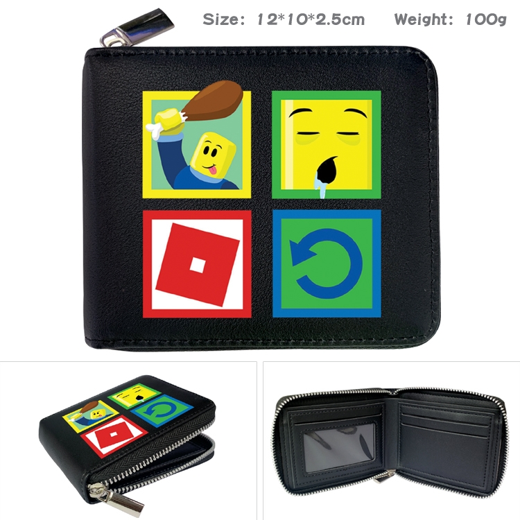 Roblox Anime Zipper UV printed bi-fold leather wallet 12x10x2.5cm 100g