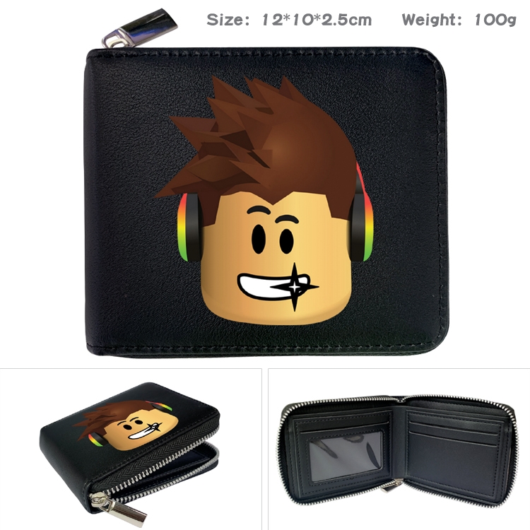 Roblox Anime Zipper UV printed bi-fold leather wallet 12x10x2.5cm 100g