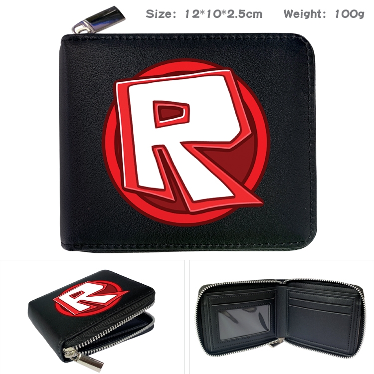 Roblox Anime Zipper UV printed bi-fold leather wallet 12x10x2.5cm 100g