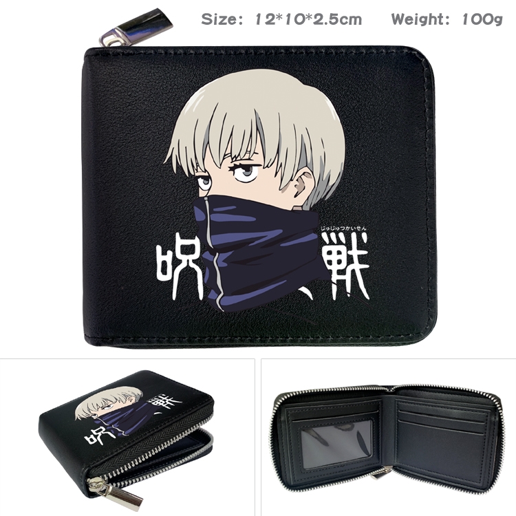 Jujutsu Kaisen Anime Zipper UV printed bi-fold leather wallet 12x10x2.5cm 100g