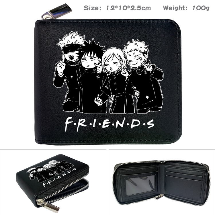 Jujutsu Kaisen Anime Zipper UV printed bi-fold leather wallet 12x10x2.5cm 100g