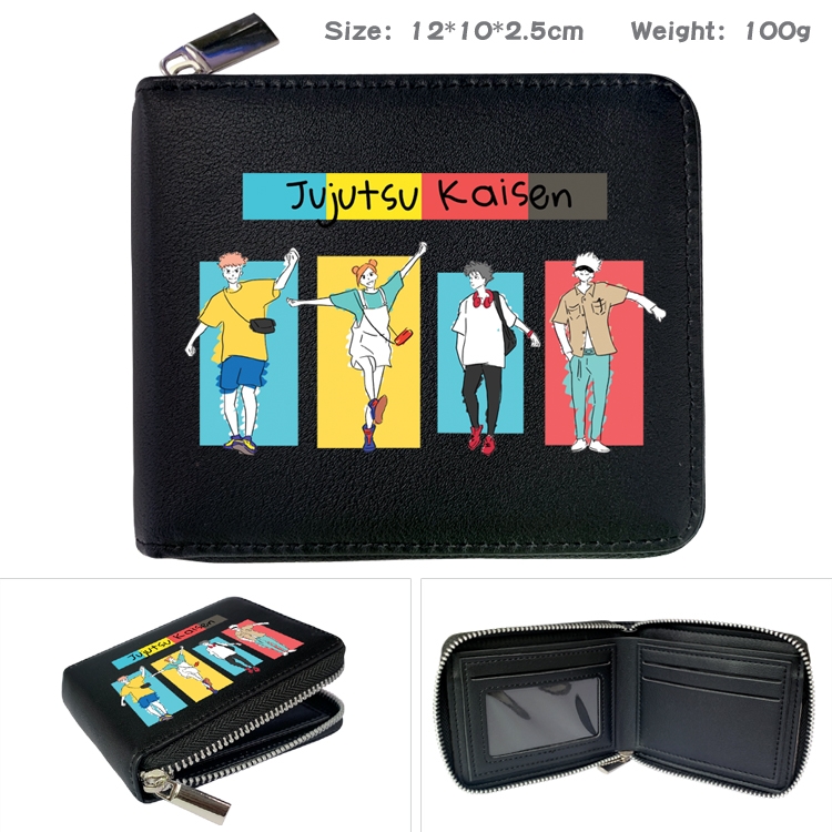 Jujutsu Kaisen Anime Zipper UV printed bi-fold leather wallet 12x10x2.5cm 100g