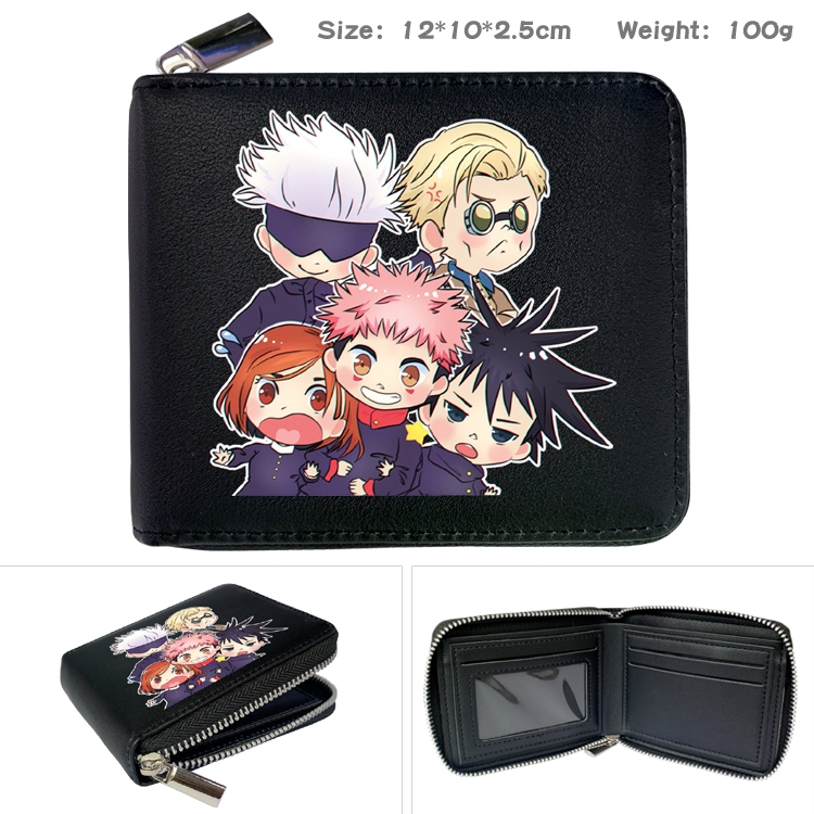 Jujutsu Kaisen Anime Zipper UV printed bi-fold leather wallet 12x10x2.5cm 100g