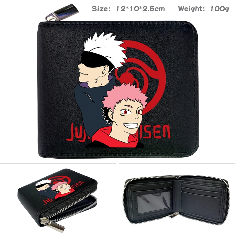 Jujutsu Kaisen Anime Zipper UV printed bi-fold leather wallet 12x10x2.5cm 100g