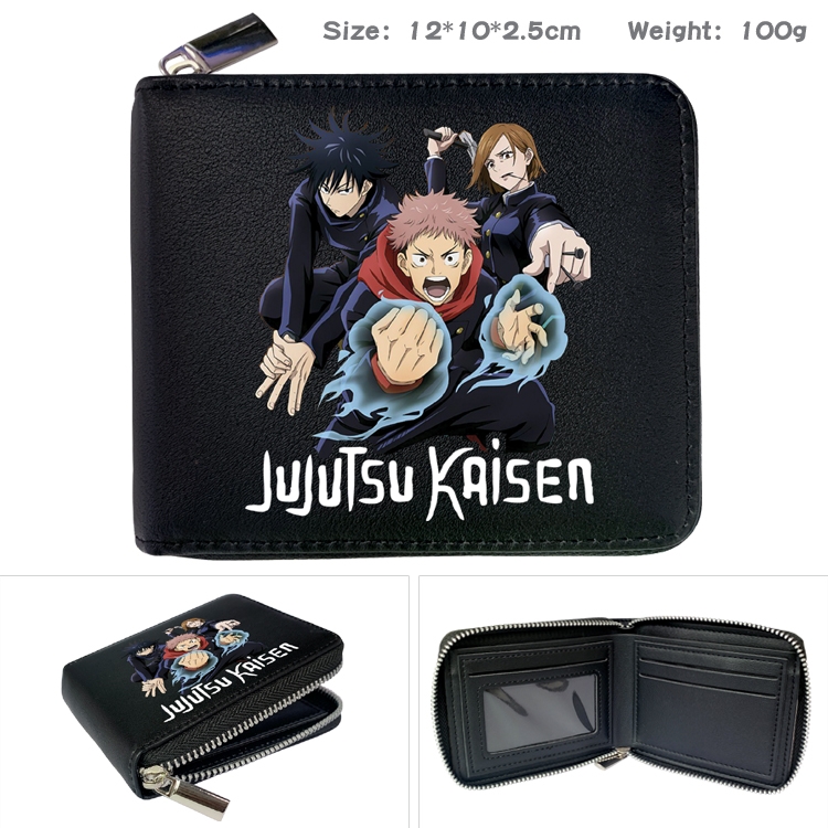 Jujutsu Kaisen Anime Zipper UV printed bi-fold leather wallet 12x10x2.5cm 100g