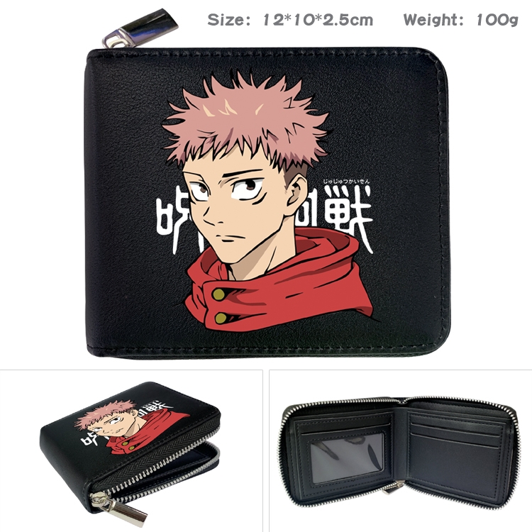 Jujutsu Kaisen Anime Zipper UV printed bi-fold leather wallet 12x10x2.5cm 100g