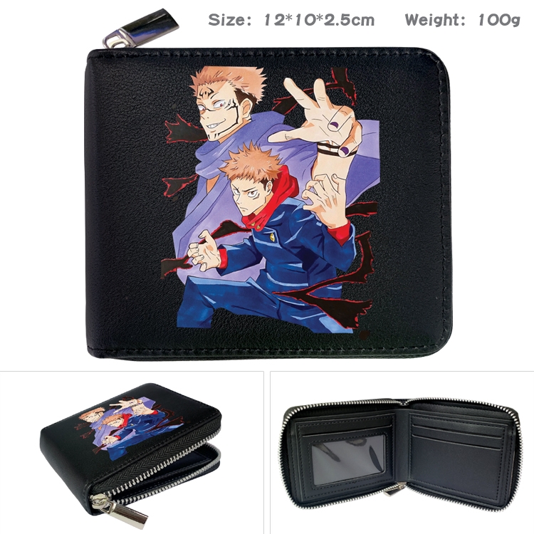 Jujutsu Kaisen Anime Zipper UV printed bi-fold leather wallet 12x10x2.5cm 100g