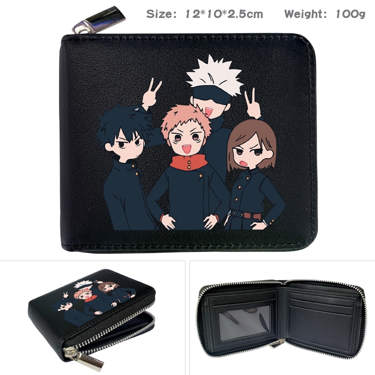 Jujutsu Kaisen Anime Zipper UV printed bi-fold leather wallet 12x10x2.5cm 100g