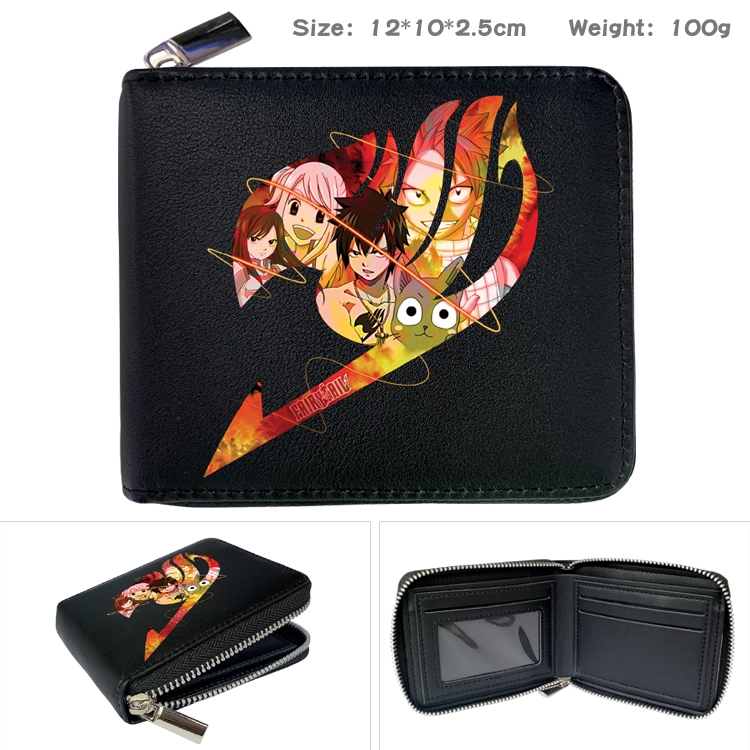 Fairy tail Anime Zipper UV printed bi-fold leather wallet 12x10x2.5cm 100g