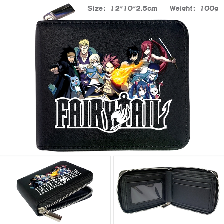 Fairy tail Anime Zipper UV printed bi-fold leather wallet 12x10x2.5cm 100g