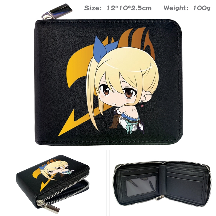 Fairy tail Anime Zipper UV printed bi-fold leather wallet 12x10x2.5cm 100g