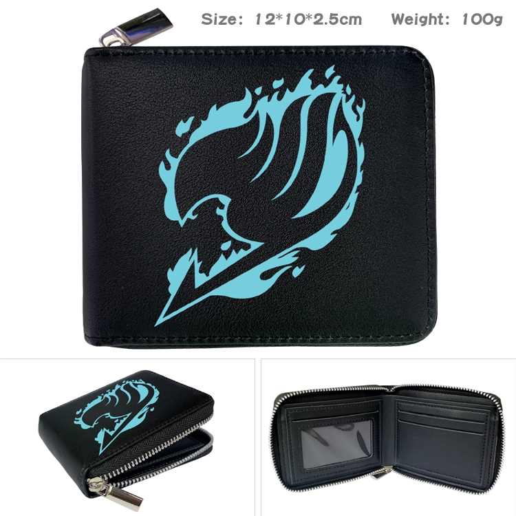 Fairy tail Anime Zipper UV printed bi-fold leather wallet 12x10x2.5cm 100g