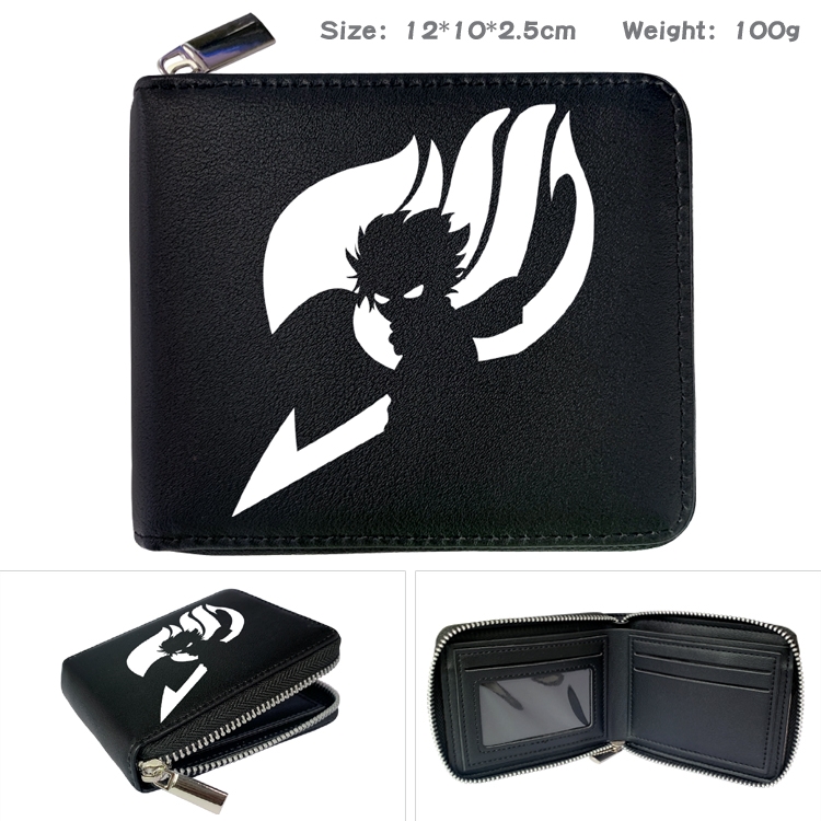 Fairy tail Anime Zipper UV printed bi-fold leather wallet 12x10x2.5cm 100g