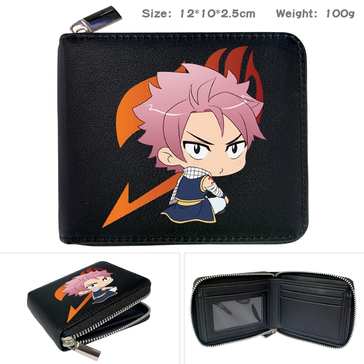 Fairy tail Anime Zipper UV printed bi-fold leather wallet 12x10x2.5cm 100g