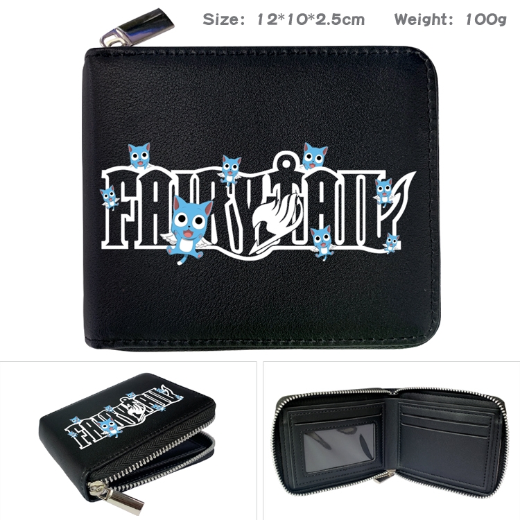 Fairy tail Anime Zipper UV printed bi-fold leather wallet 12x10x2.5cm 100g