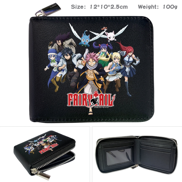 Fairy tail Anime Zipper UV printed bi-fold leather wallet 12x10x2.5cm 100g