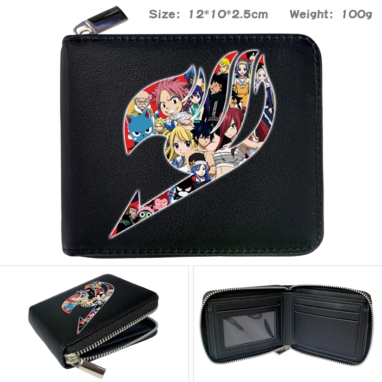 Fairy tail Anime Zipper UV printed bi-fold leather wallet 12x10x2.5cm 100g