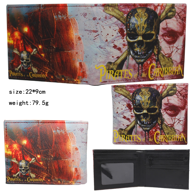Pirates of the Caribbean PU short two fold Wallet 9.5X23.5CM 86G
