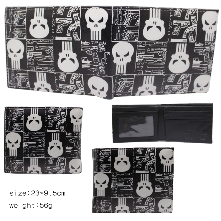 Punisher PU short two fold Wallet 9.5X23.5CM 86G