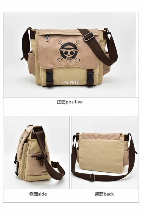 One Piece Zipper Canvas PU Shoulder Bag Student School Bag 32X25X13 cm