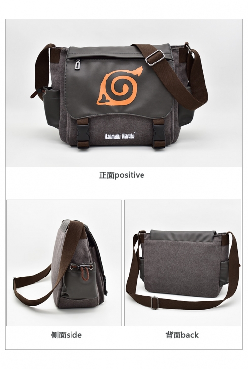 Naruto Zipper Canvas PU Shoulder Bag Student School Bag 32X25X13 cm