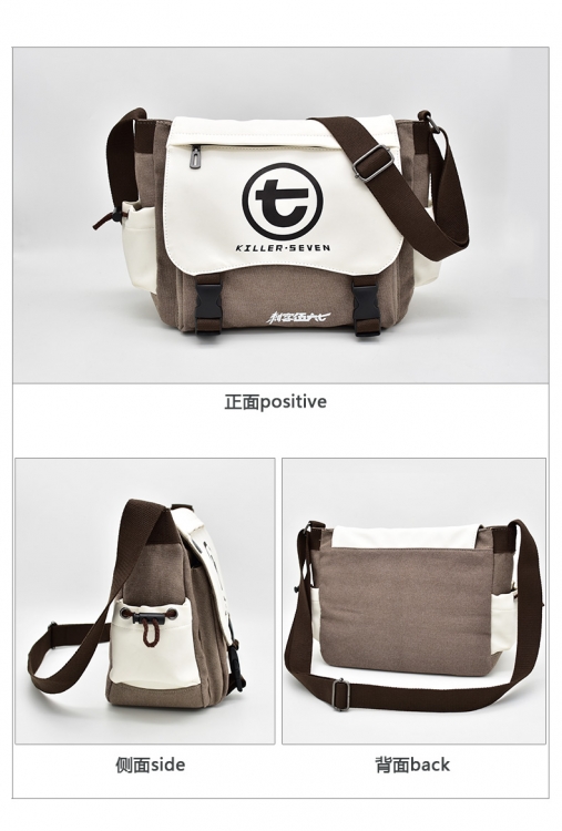 Scissor Seven  Zipper Canvas PU Shoulder Bag Student School Bag 32X25X13 cm