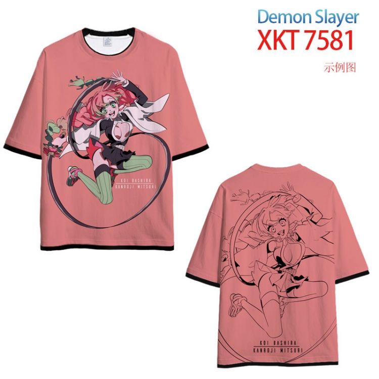 Demon Slayer Kimets Round neck black and white trim color T-shirt from S to 6XL XKT-7581