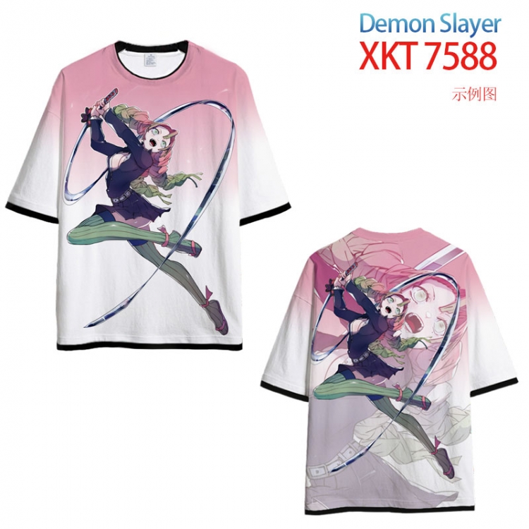 Demon Slayer Kimets Round neck black and white trim color T-shirt from S to 6XL XKT-7588