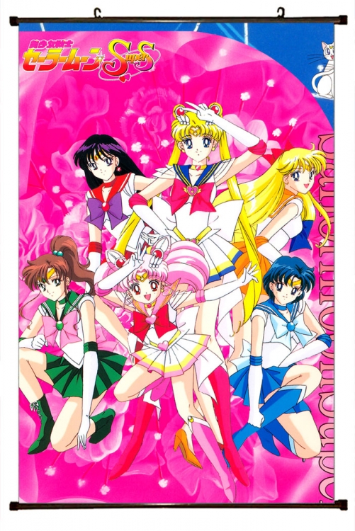 sailormoon Anime black Plastic rod Cloth painting Wall Scroll 60X90CM  M2-21