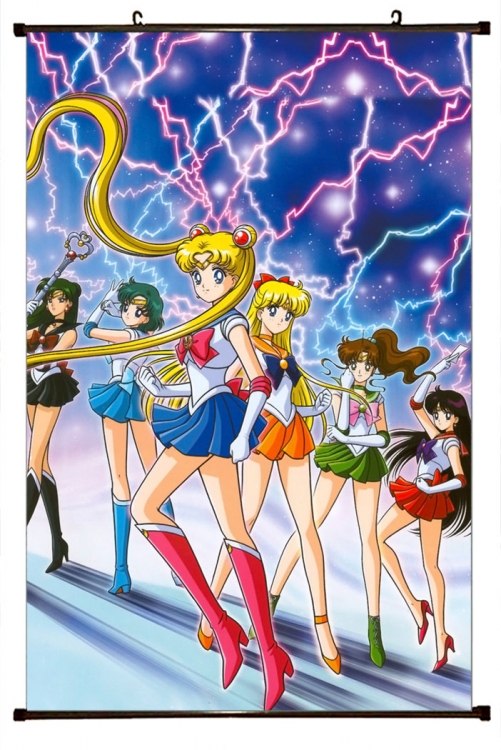 sailormoon Anime black Plastic rod Cloth painting Wall Scroll 60X90CM  M2-12