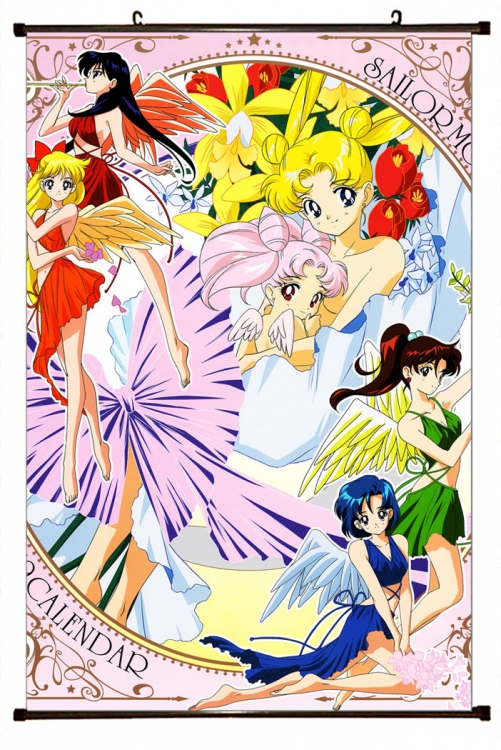 Sailormoon Anime black Plastic rod Cloth painting Wall Scroll 60X90CM M2-80