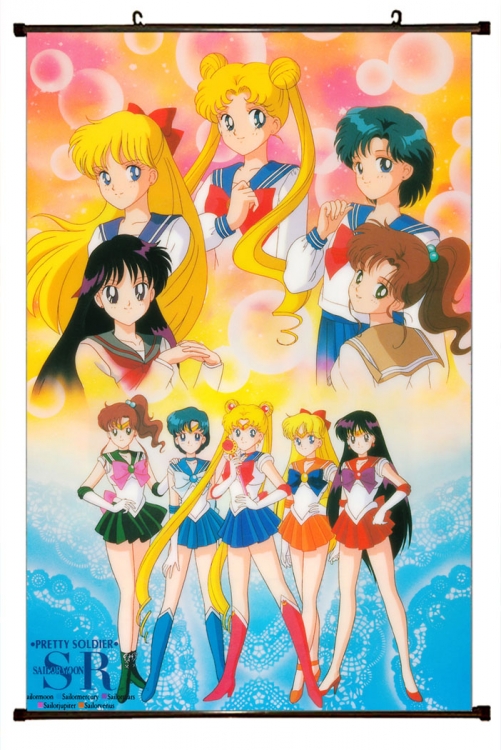 Sailormoon Anime black Plastic rod Cloth painting Wall Scroll 60X90CM  M2-87