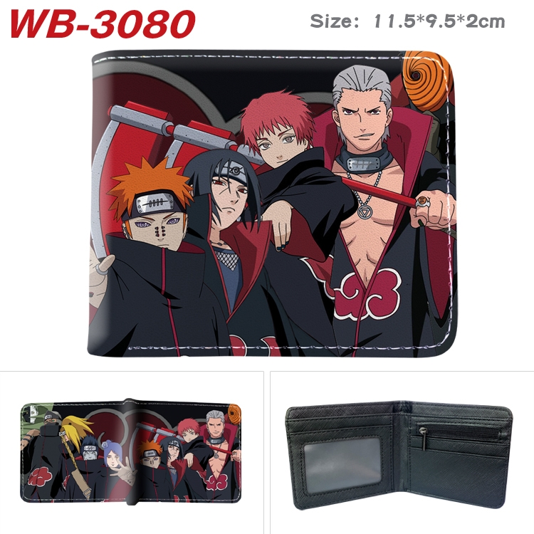 Naruto Anime color book two-fold leather wallet 11.5X9.5X2CM WB-3080A