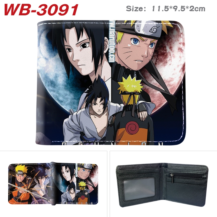 Naruto Anime color book two-fold leather wallet 11.5X9.5X2CM WB-3091A
