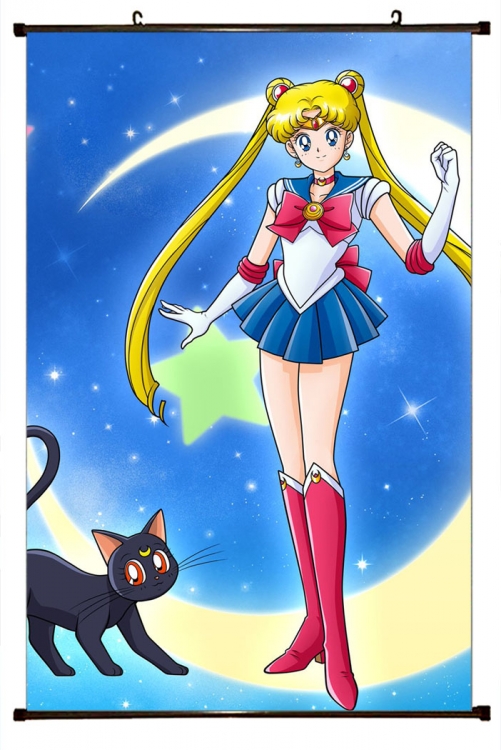 sailormoon Anime black Plastic rod Cloth painting Wall Scroll 60X90CM