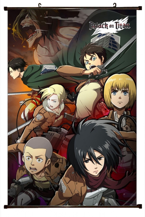 Shingeki no Kyojin Anime Plastic rod Cloth painting Wall Scroll 60X90CM  J12-219