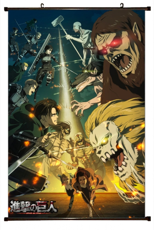 Shingeki no Kyojin Anime Plastic rod Cloth painting Wall Scroll 60X90CM  J12-243