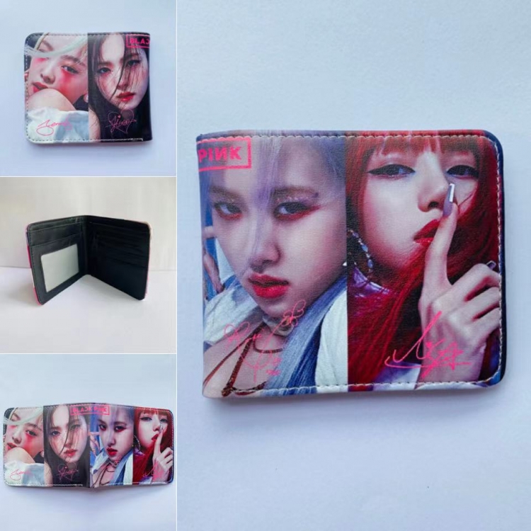 BLACK PINK  Full color two fold short wallet purse 11X9.5CM 60G style E